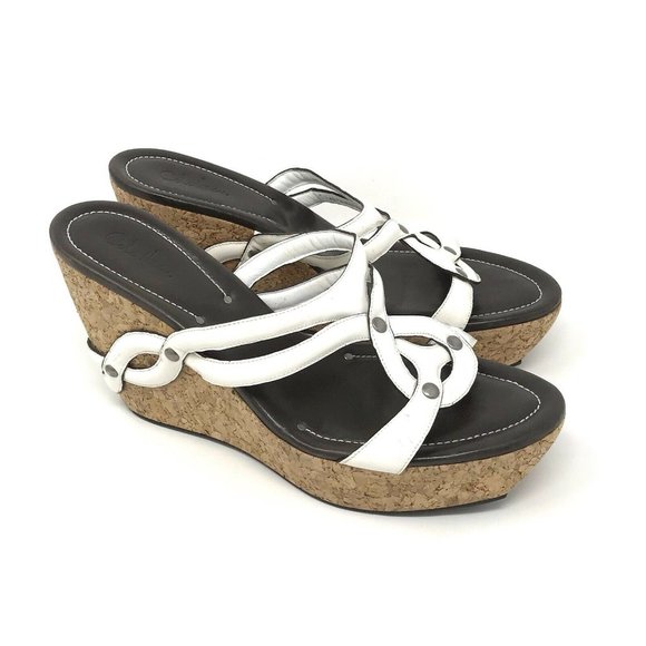 Cole Haan Shoes - Cole Haan White Leather Strappy Wedge Sandals 10.5